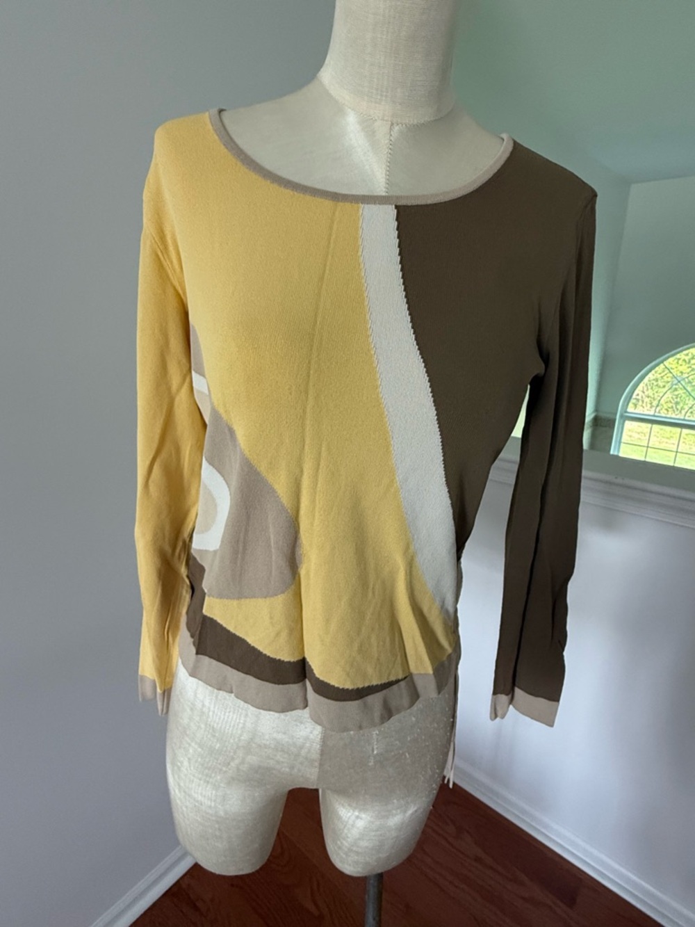 Escada Two-Tone Knit Top in Yellow and Cream
